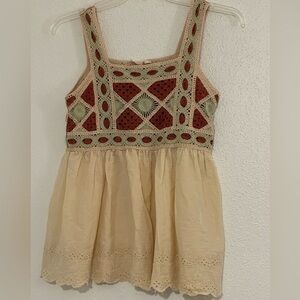 Upcycle Babydoll top M size cottagecore crochet bodice  romantic power bohemia